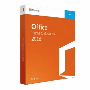 Microsoft Office 2016 Home & Business for Mac product box featuring the classic orange Office 2016 packaging design, minimalist Office logo artwork, and Mac edition branding for Office Home & Business.