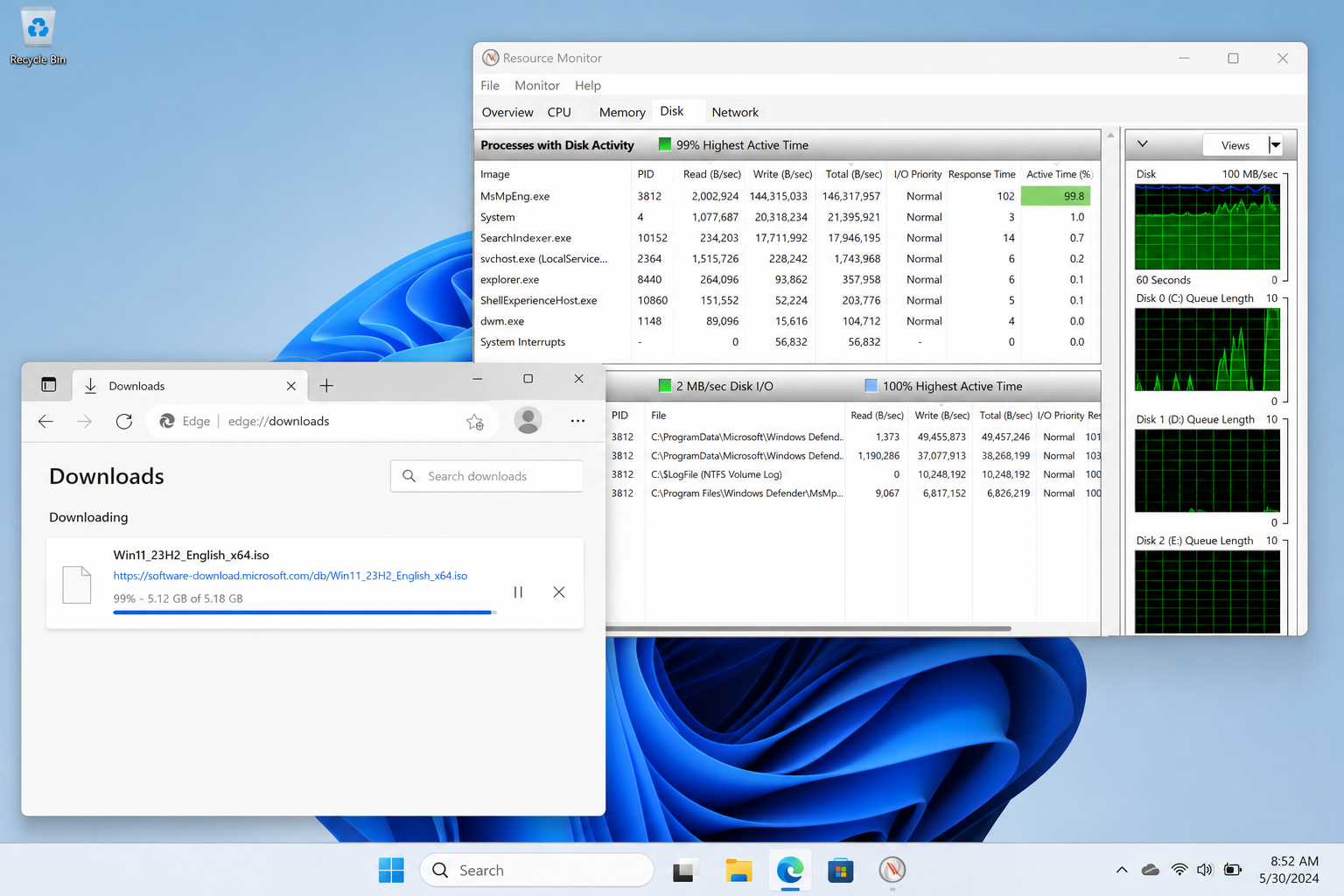 Windows Defender slow downloads progress bar frozen at 99 percent on Windows 11