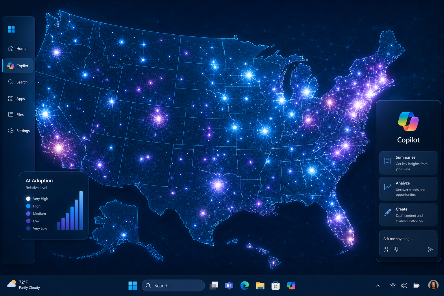 US map showing uneven Windows AI adoption trends across regions in 2026