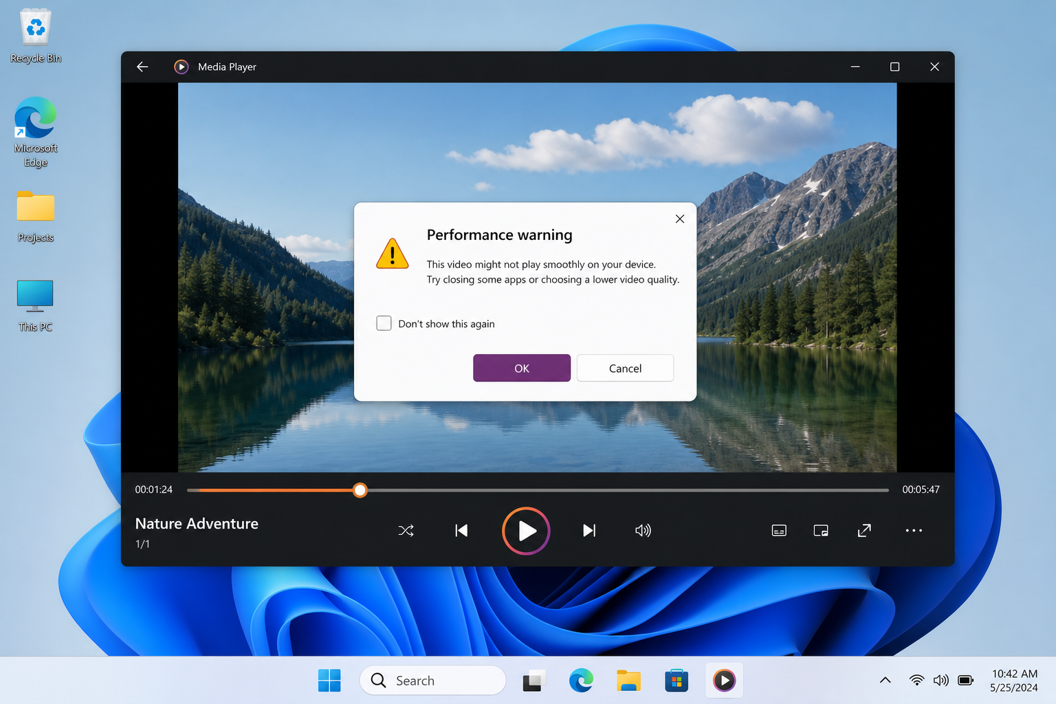 Windows 11 Media Player performance issues showing in the app on desktop screen
