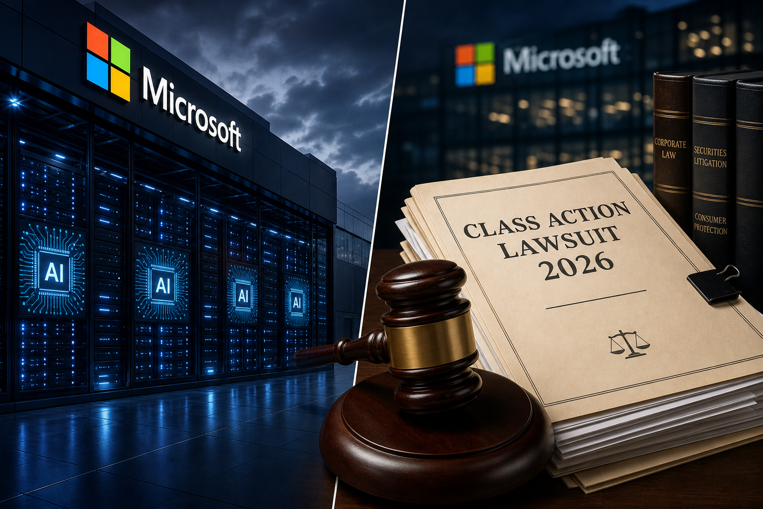 Microsoft 365 shareholder lawsuit over AI infrastructure spending legal gavel