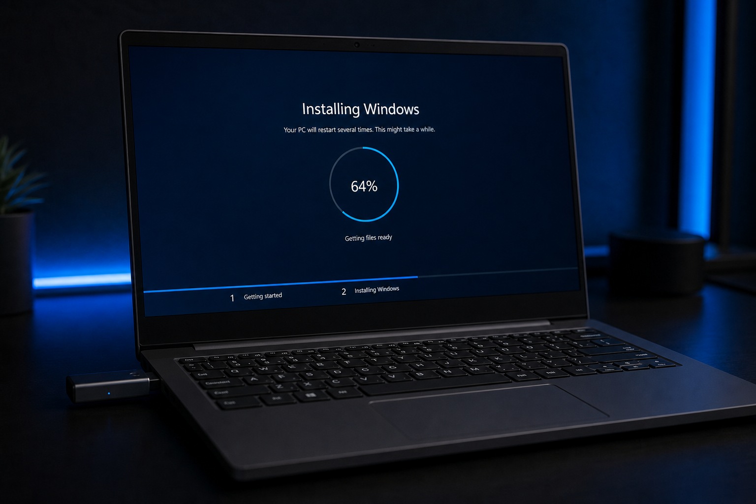 Rufus Windows 11 installation bootable USB drive on a modern laptop