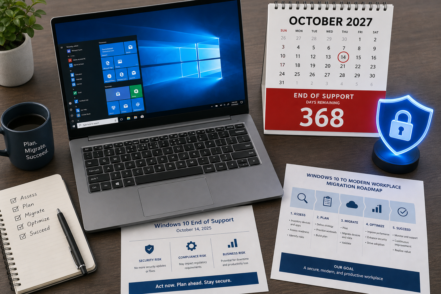 Windows 10 support extension timeline showing security coverage until October 2027
