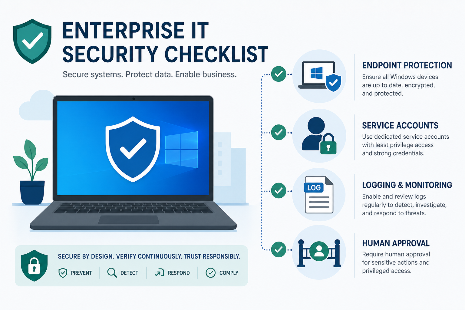 Enterprise security checklist for AI agent Windows automation and governance