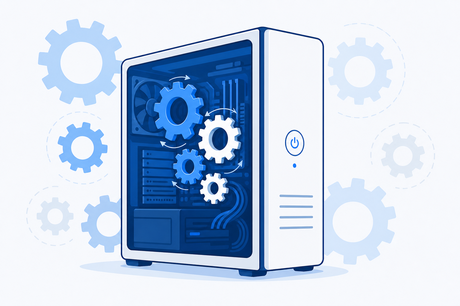 Illustration showing unnecessary Windows background services being stopped on a PC
