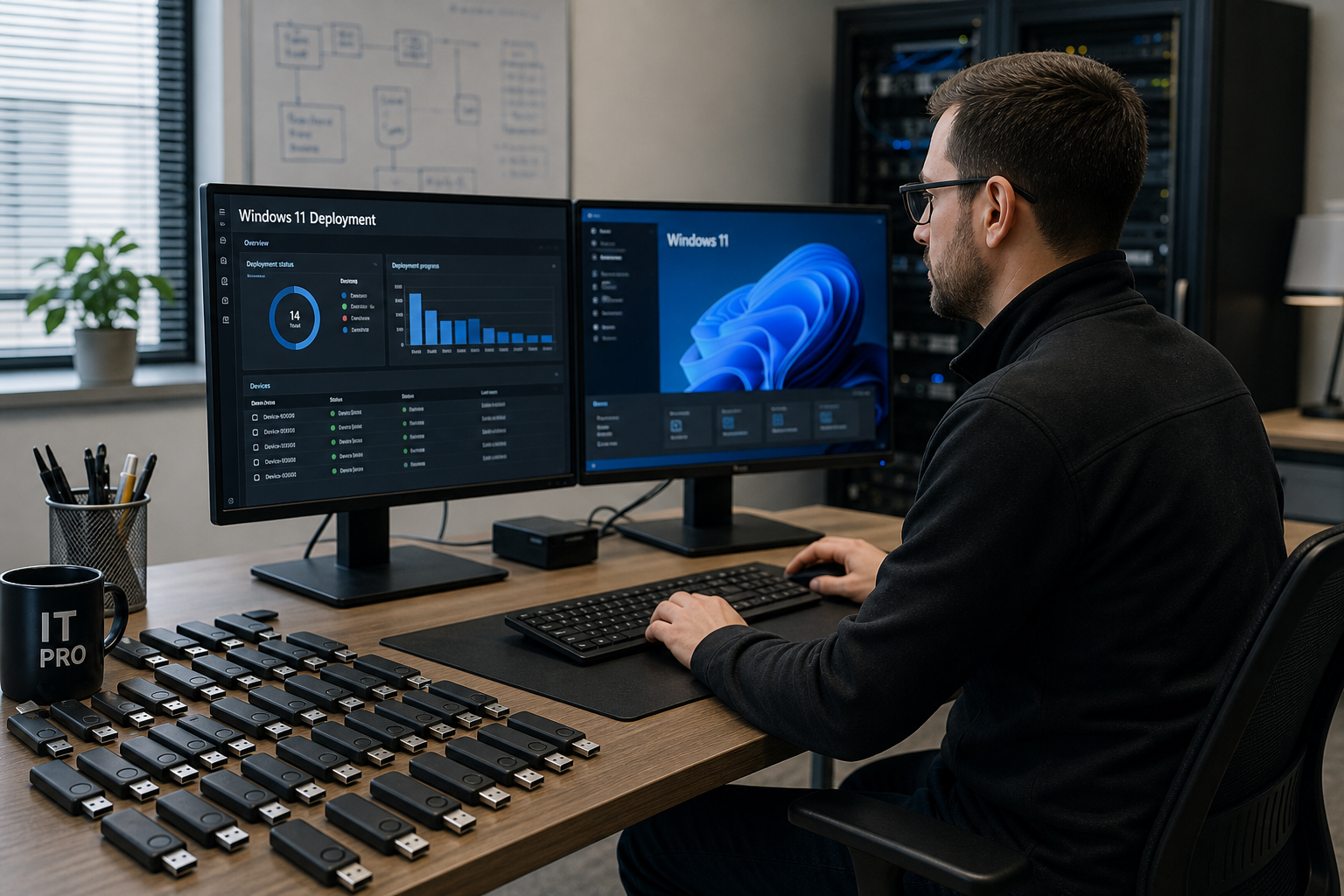 IT team using Rufus Windows 11 installation method for bulk enterprise USB deployment