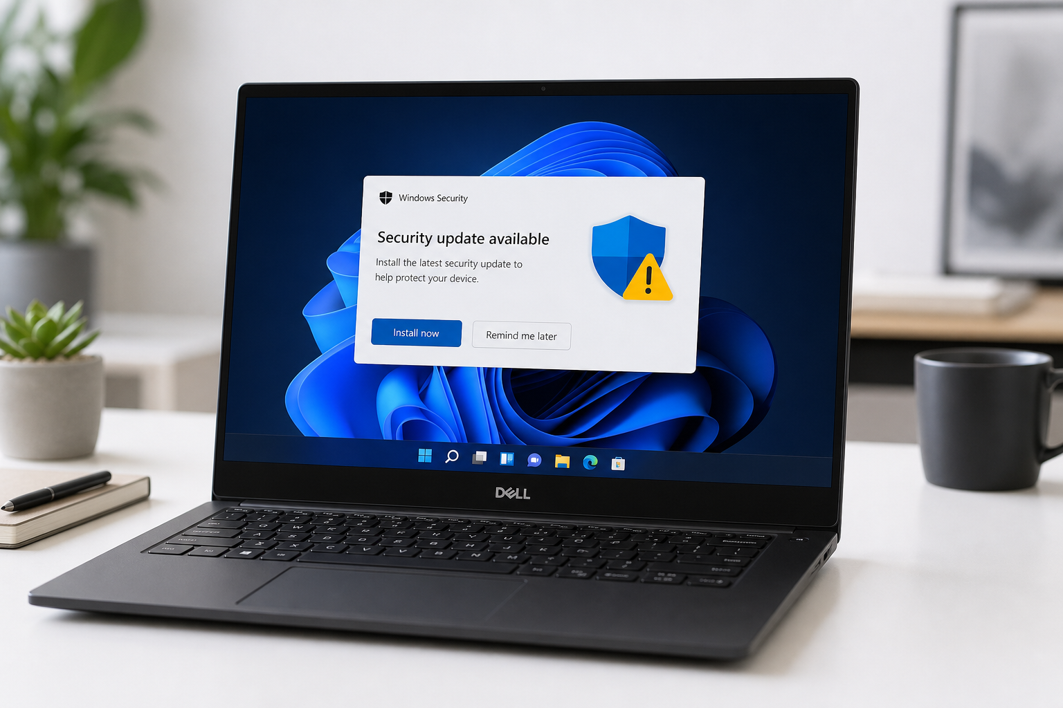 Dell laptop showing Windows 11 Dell security patch update notification on screen