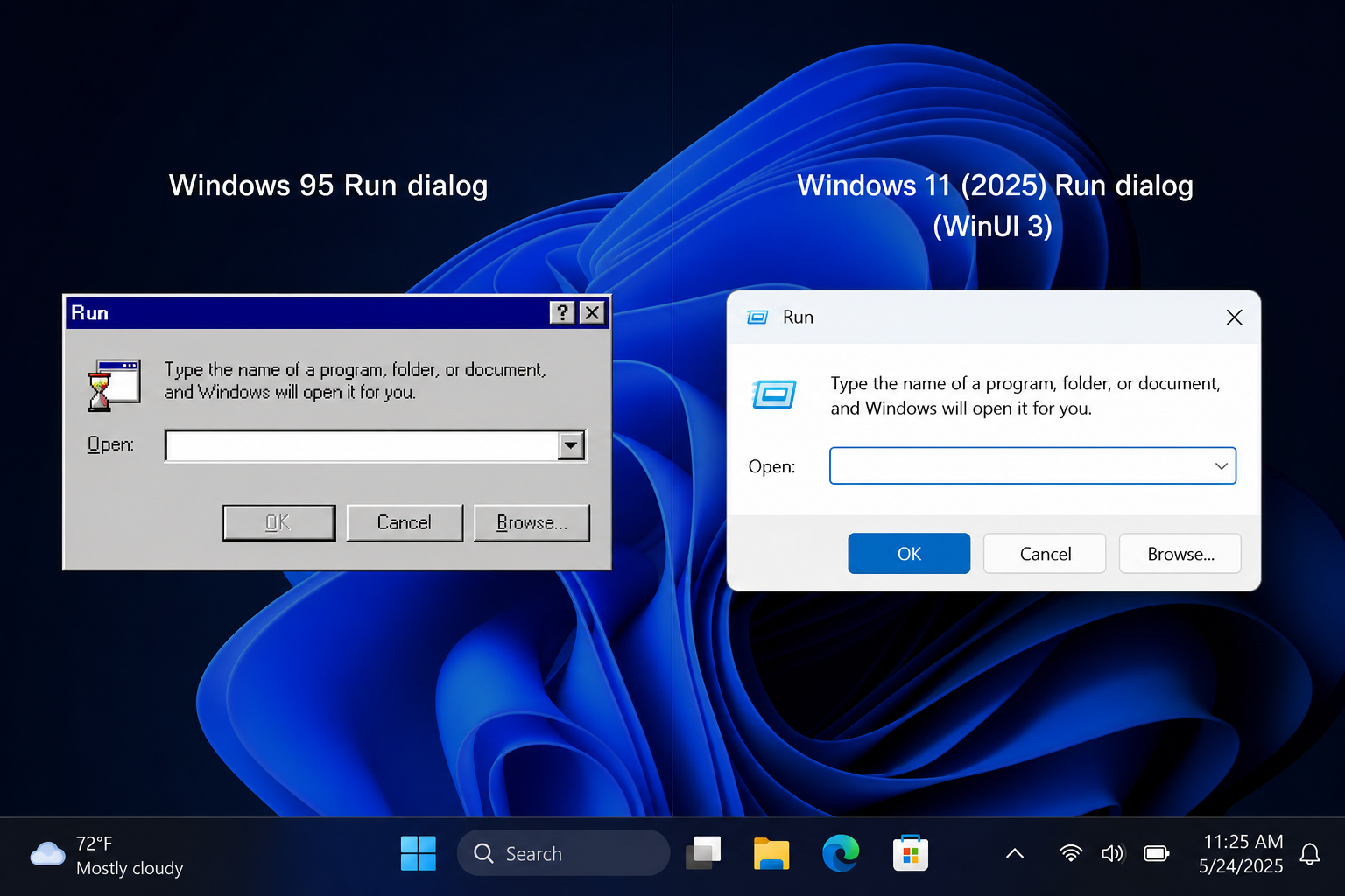 Windows 11 legacy UI removal comparison showing old and new dialog designs