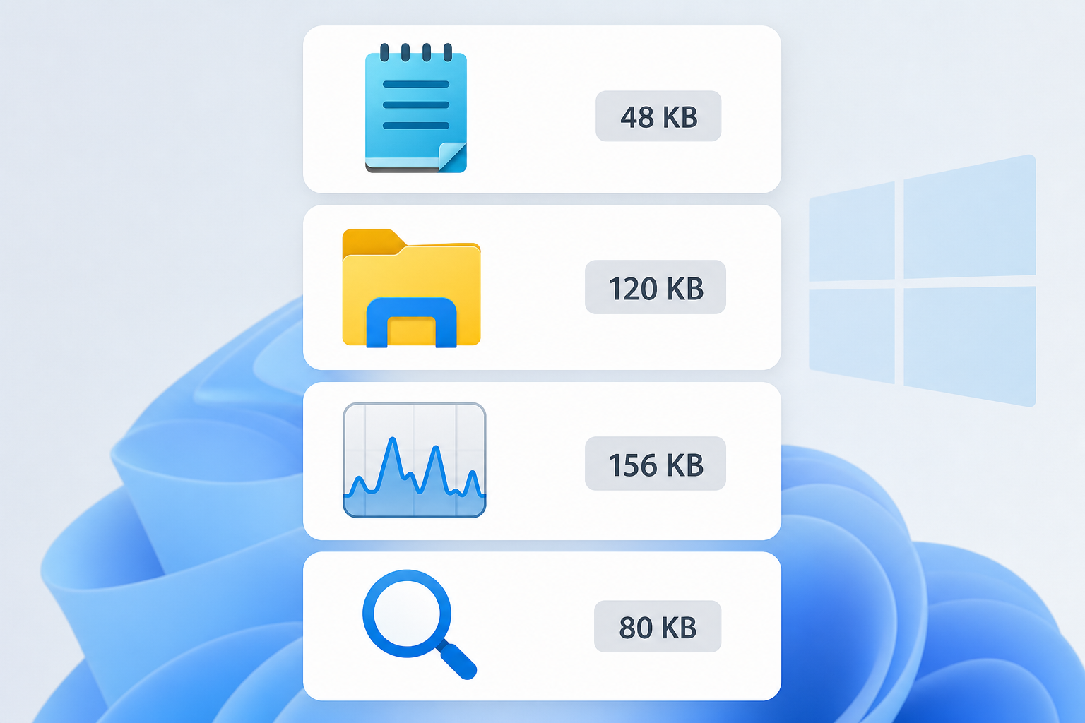 Native Windows apps as lightweight tools with small file sizes illustrated