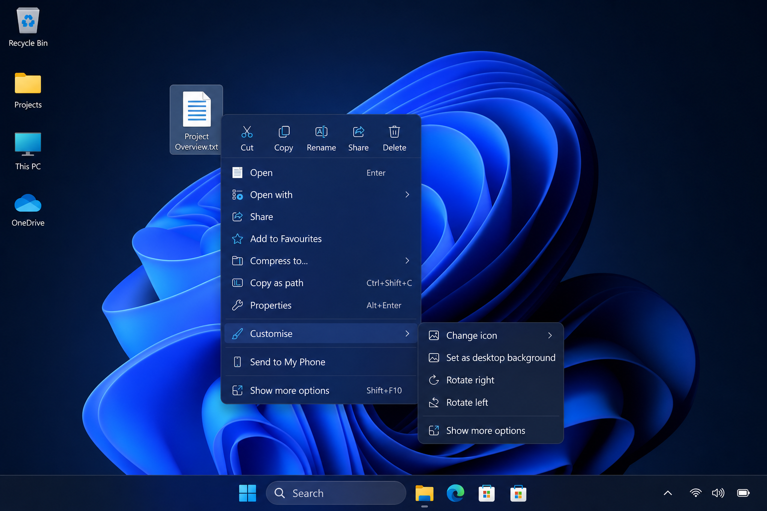 Windows 11 right-click menu redesign showing faster compact context menu options