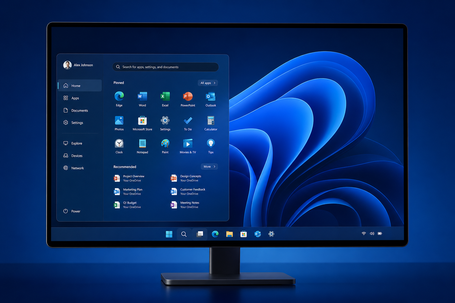 Windows 11 K2 redesign showing a clean modern desktop interface