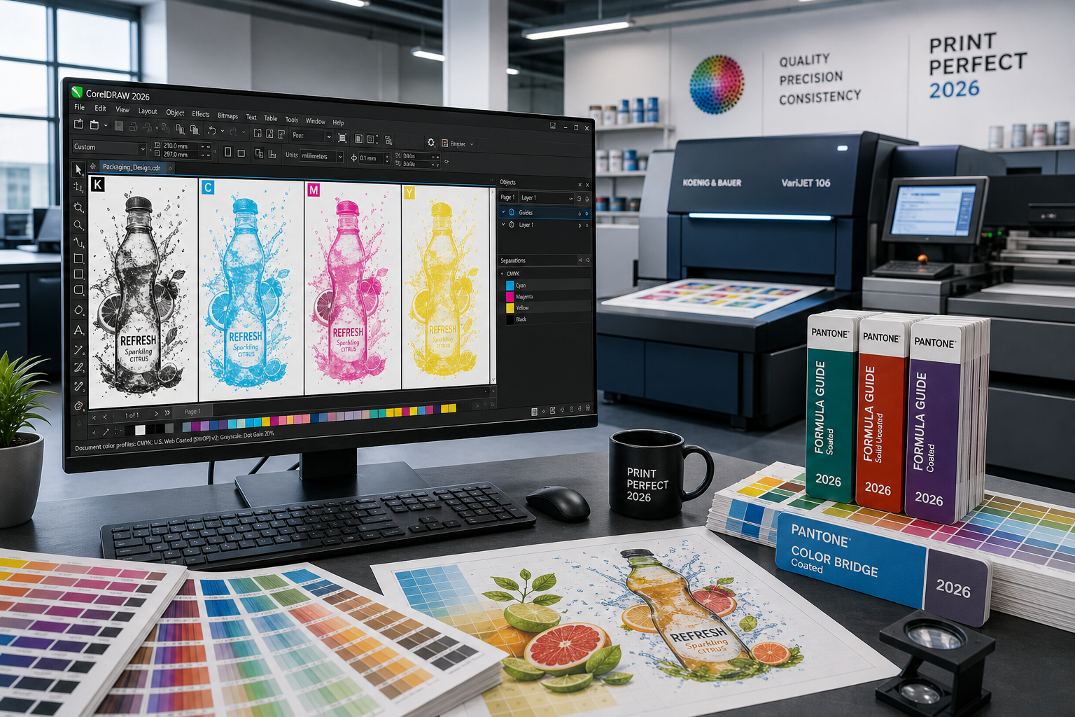 CorelDRAW print production workflow on professional print shop monitor