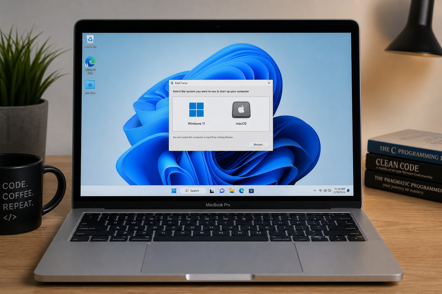 Intel MacBook Pro showing Windows 11 on Mac via Boot Camp dual-boot setup
