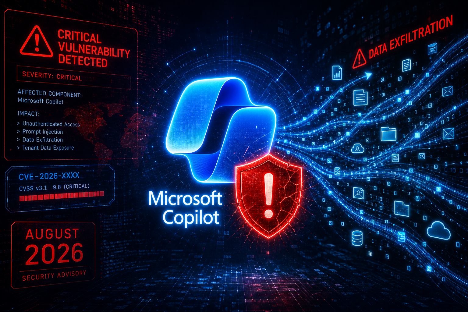Microsoft Copilot security vulnerability warning shield with data exfiltration streams