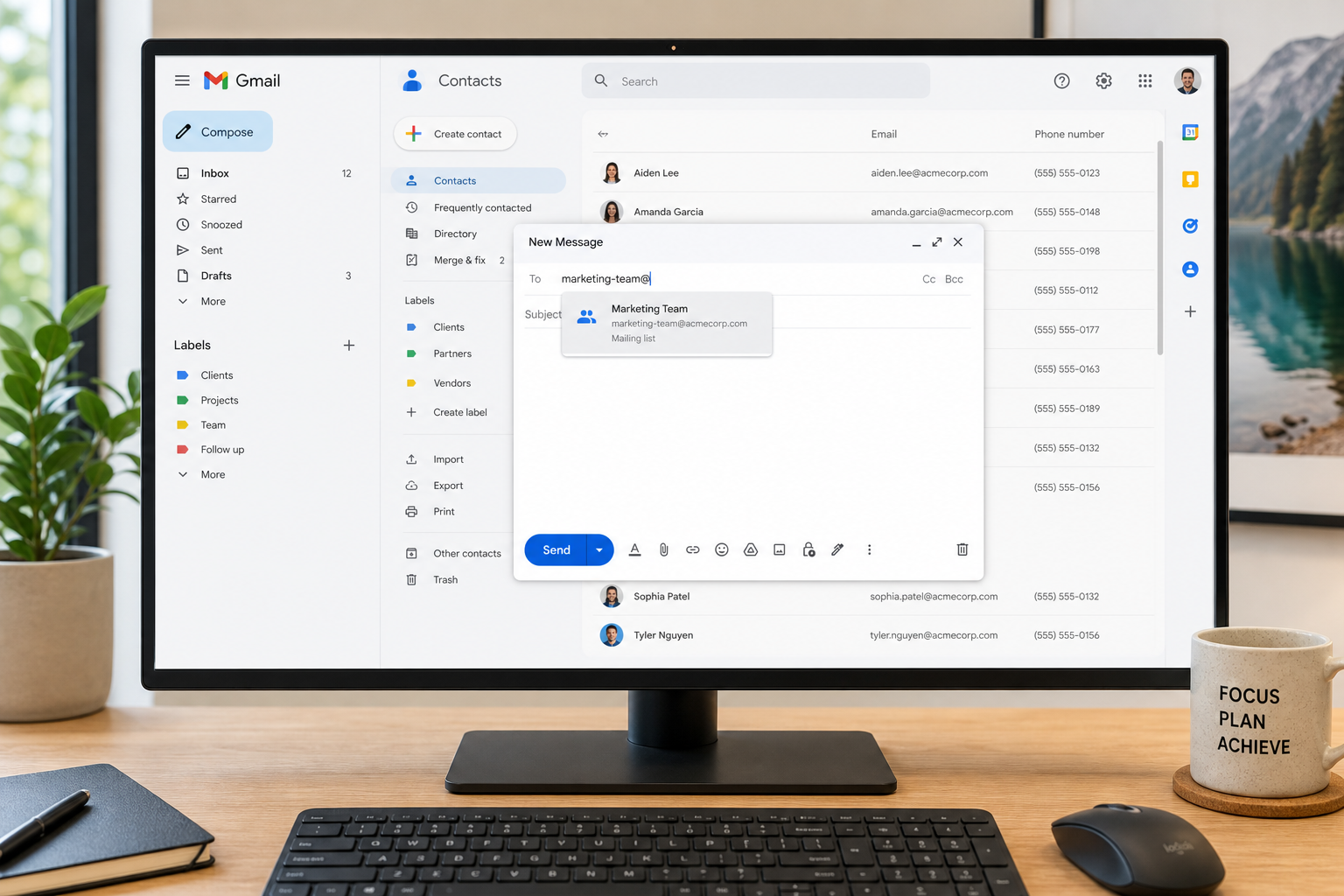 Creating a mailing list on Gmail using Google Contacts label groups