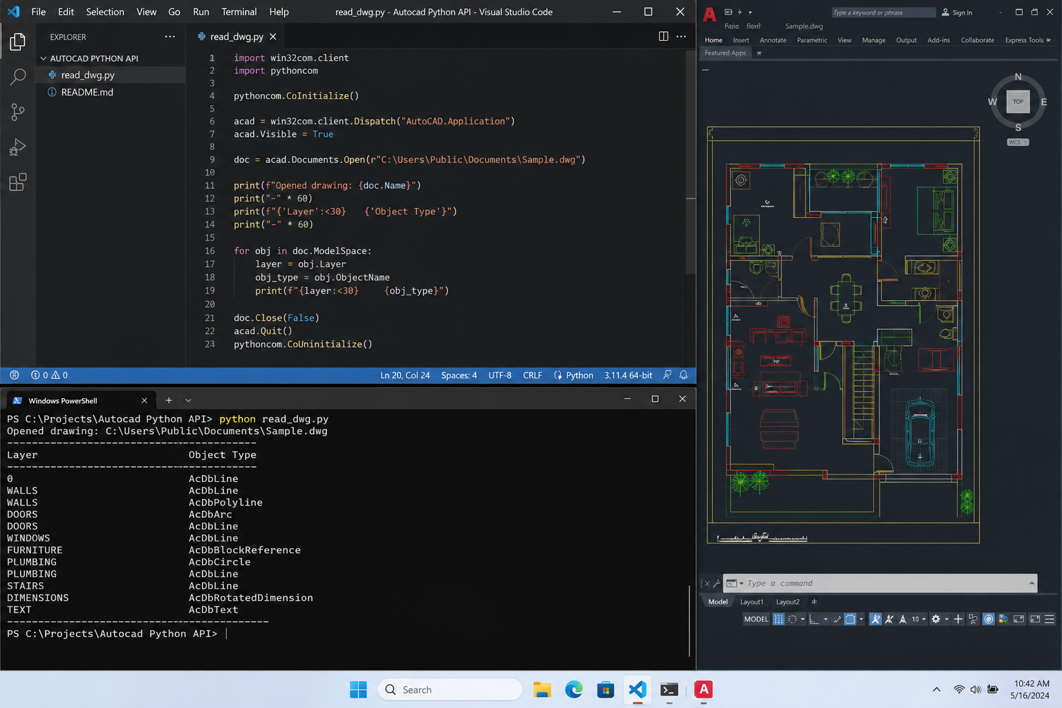 AutoCAD scripting with Python pyautocad library updating drawing entities