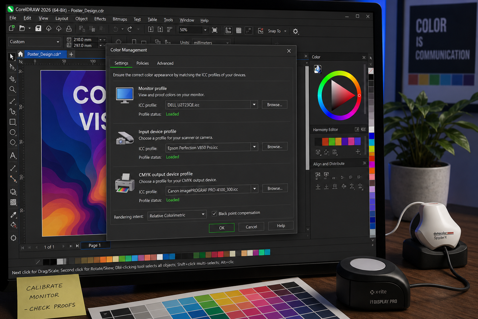 CorelDRAW CMYK colour management ICC profile settings dialog close-up