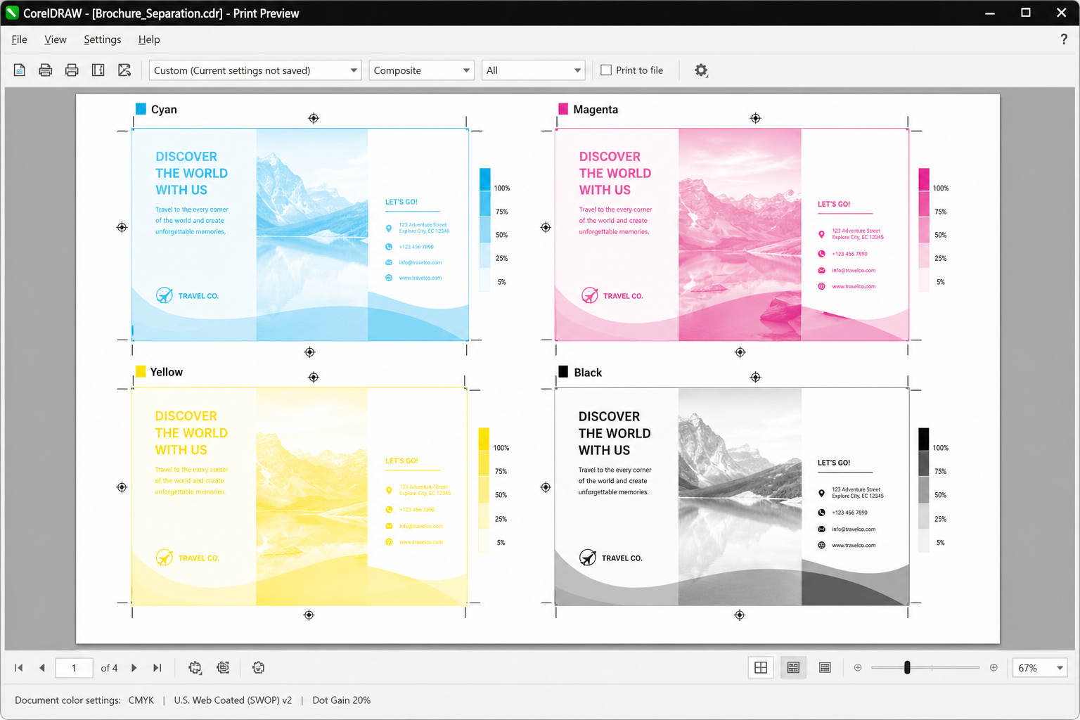CorelDRAW print production CMYK colour separation plates preview panel