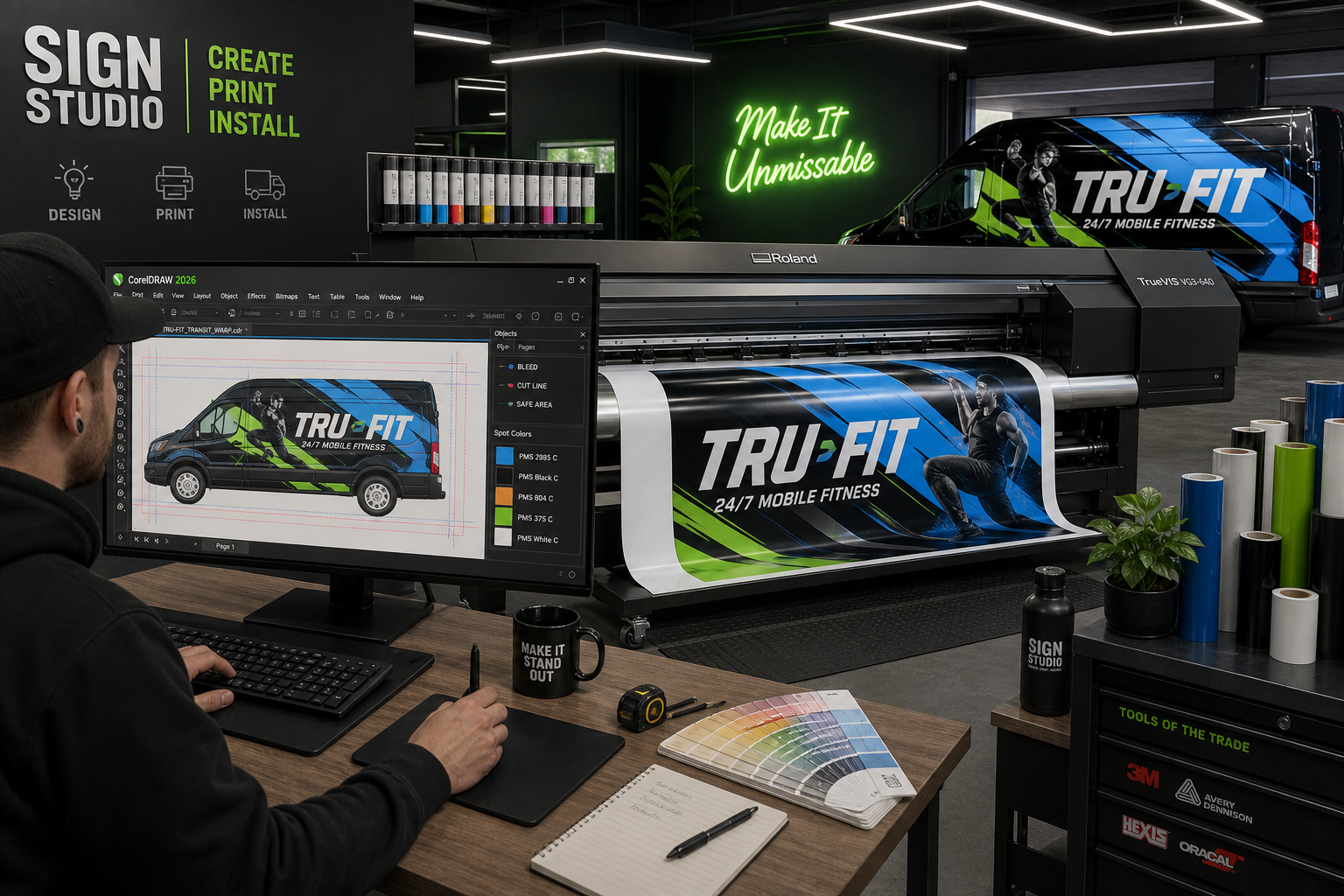 Wide-format signage print production workflow using CorelDRAW vector design