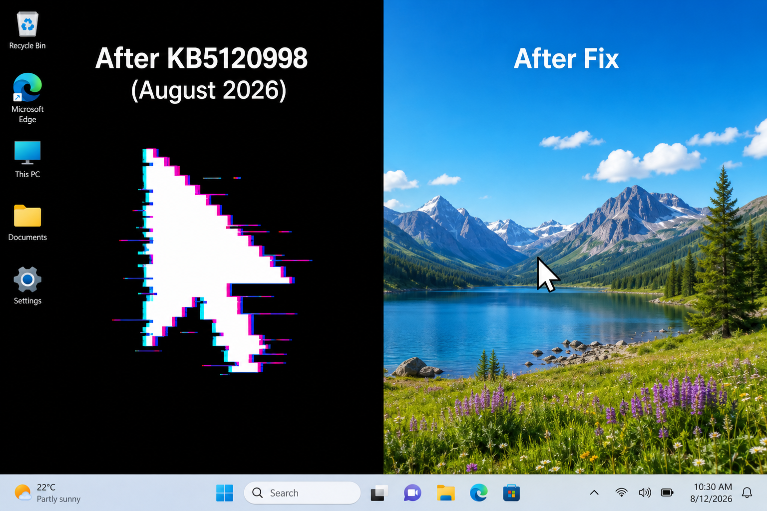 Windows 11 cursor wallpaper fix before and after KB5120998 update comparison