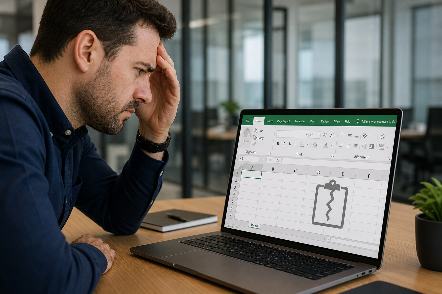 Excel KB5002914 copy-paste bug shown on laptop screen in office