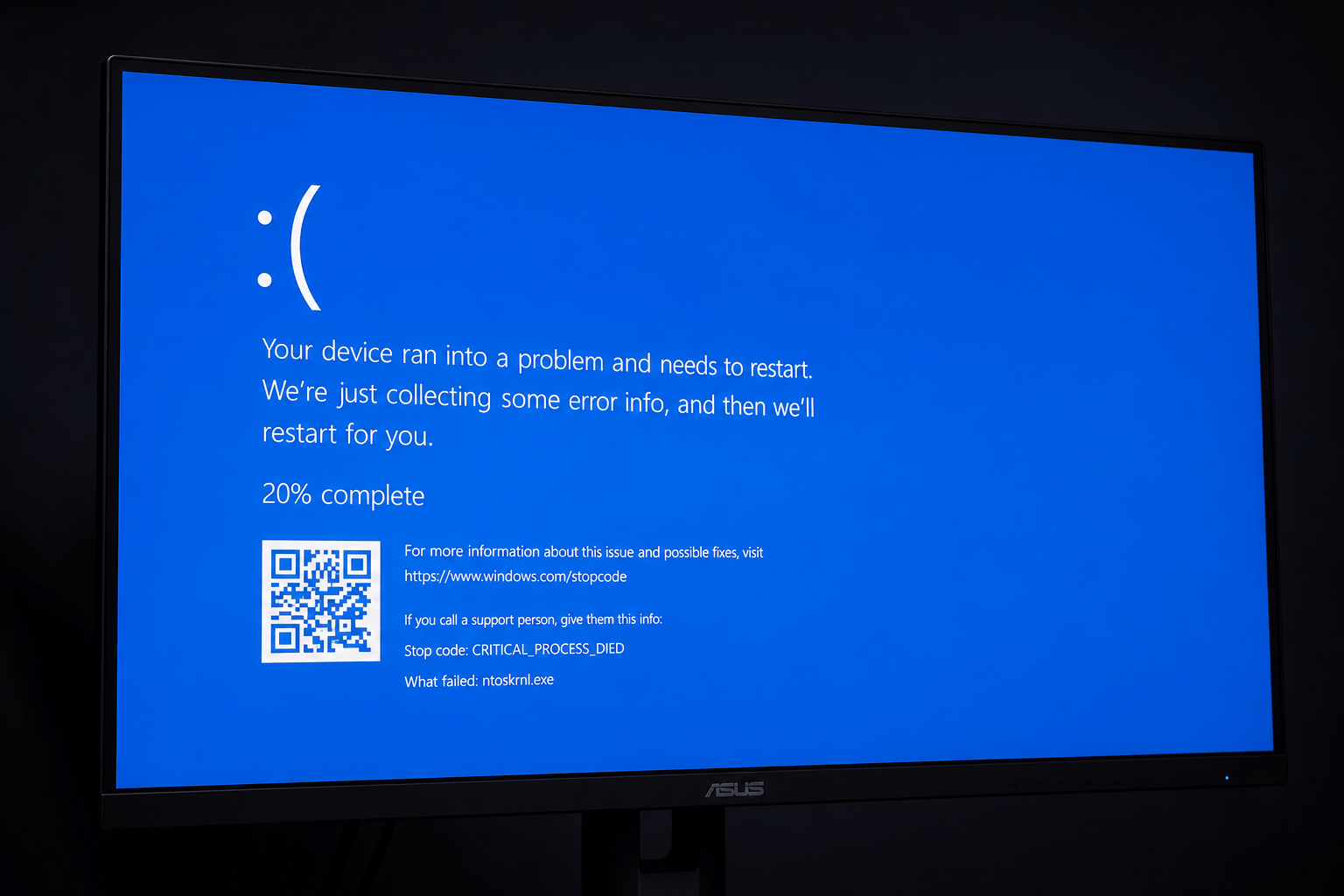 Windows PC monitor showing BSOD error codes on a blue crash screen