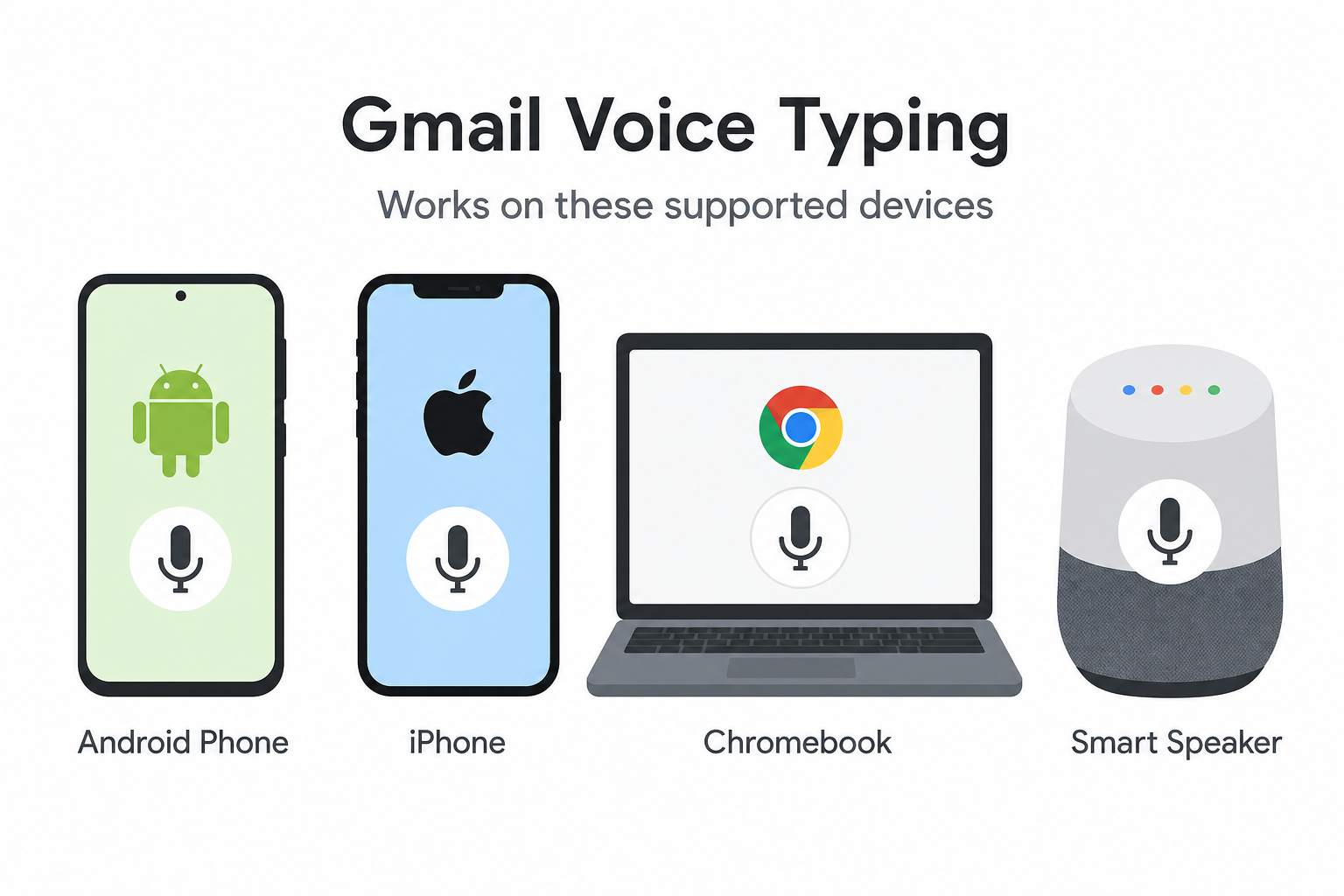Devices supporting Gmail voice typing including Android iPhone and Chromebook
