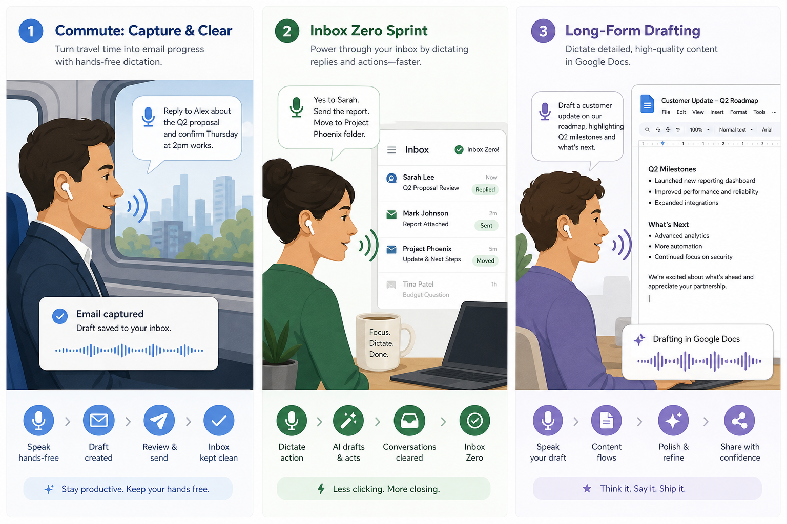 Hands-free email workflows for professionals using Gmail voice dictation daily