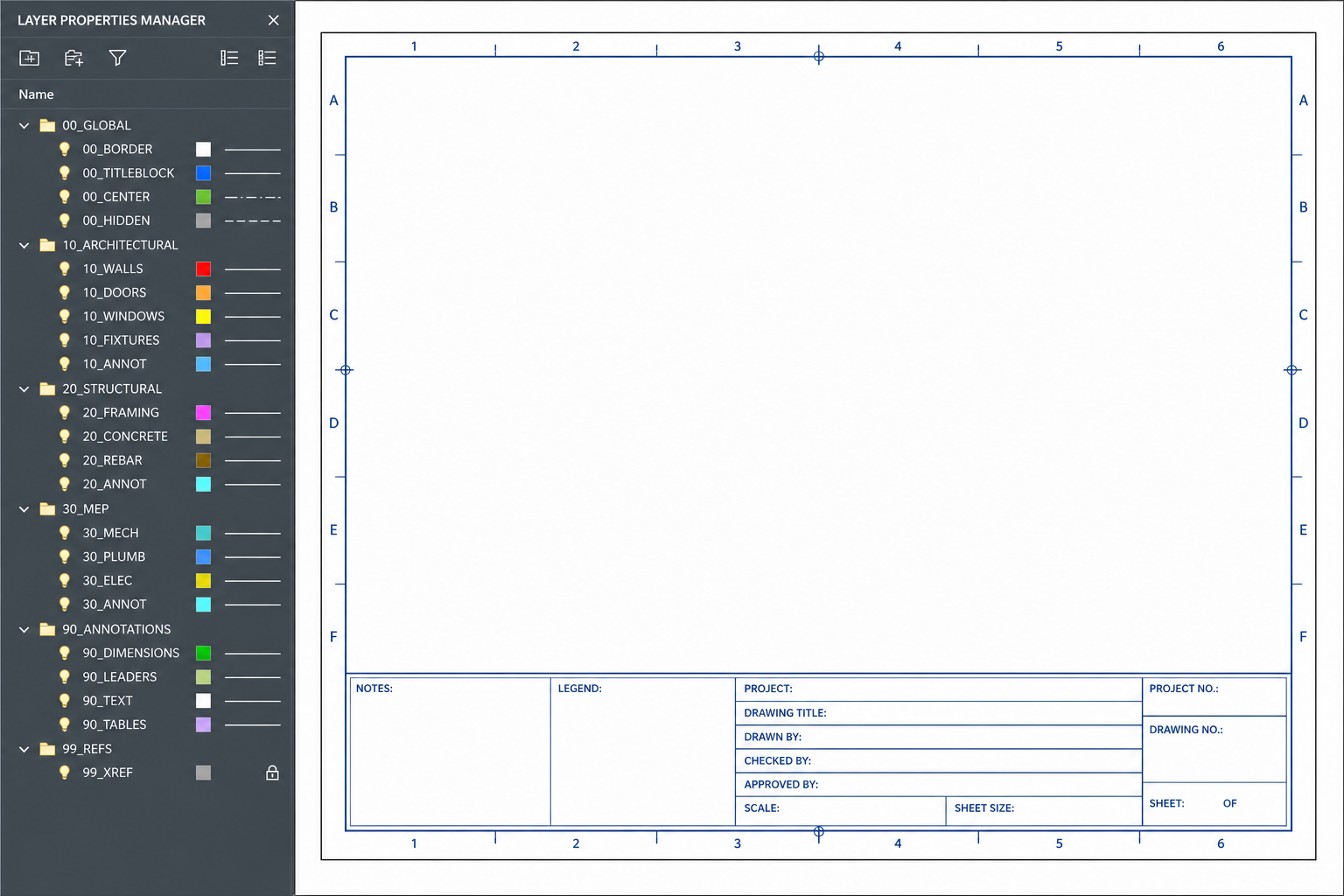 AutoCAD template automatically applying organized layer structure