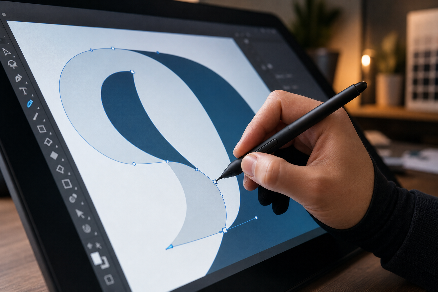 Designer editing vector paths from downloaded icon assets