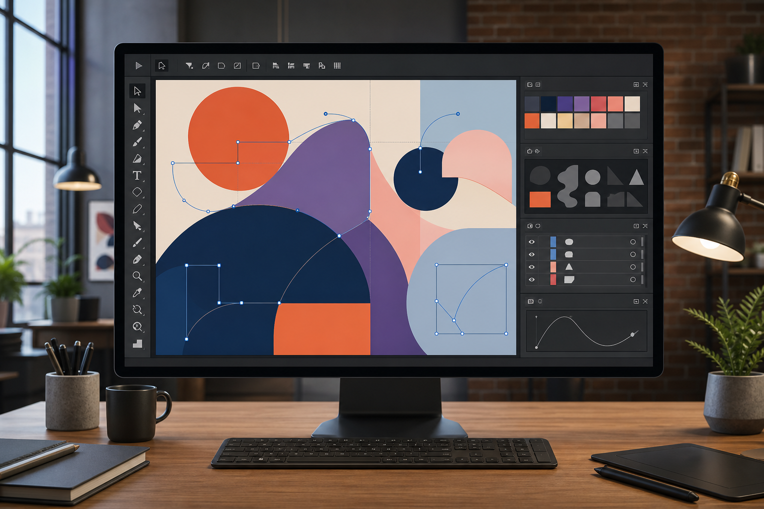 Vector editor interface showing imported free vector graphics resources