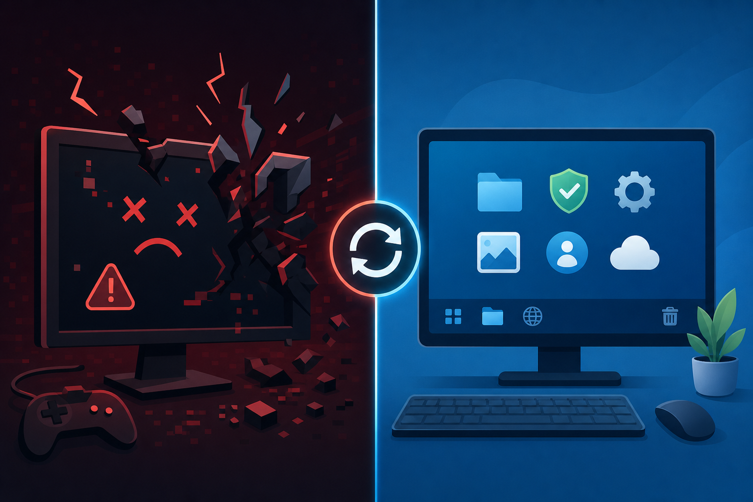 Antes y después de la corrección del problema de bloqueo del juego KB5121003