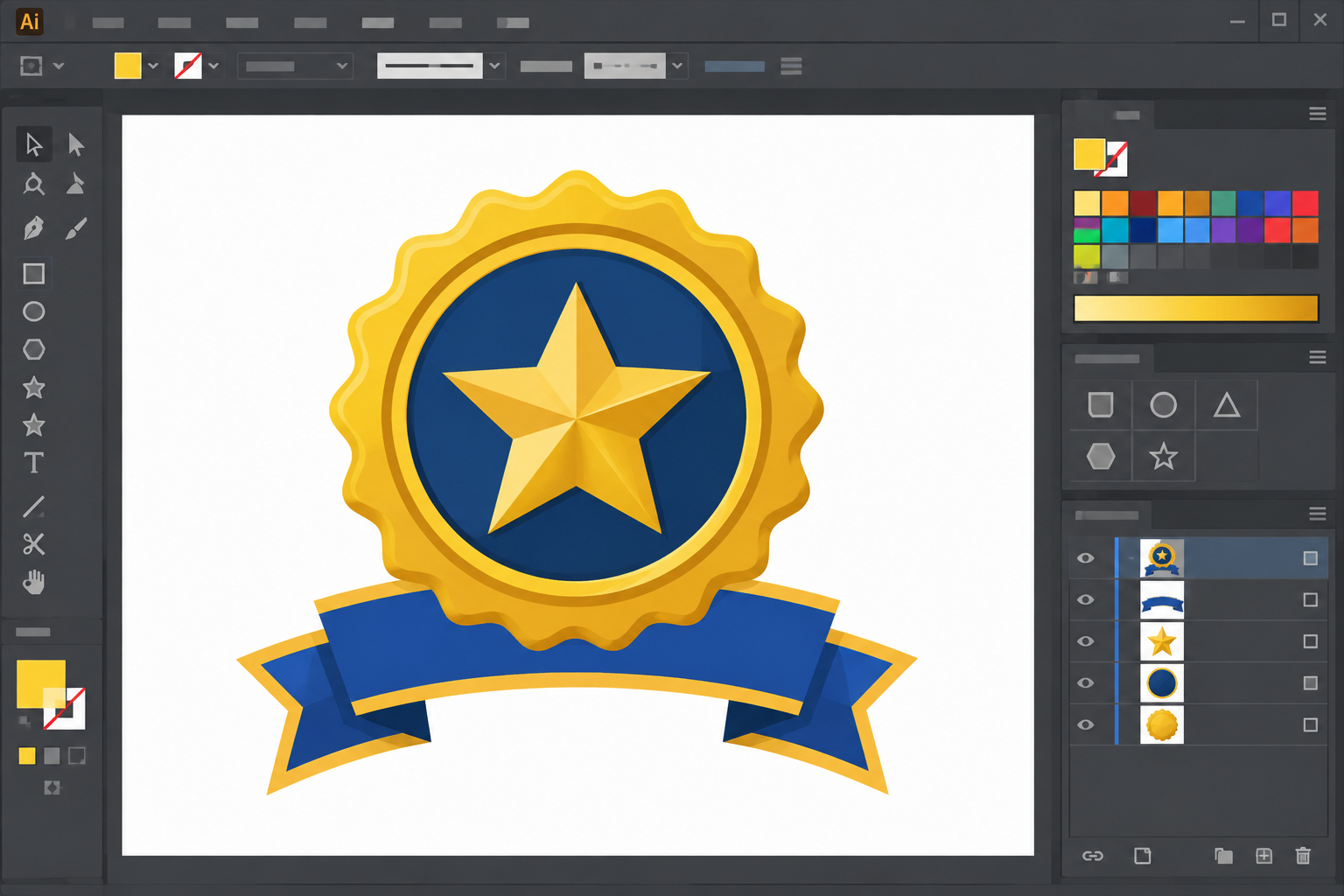 Design af præstationsmærke i CorelDRAW-medaljon med bånd og stjerneform