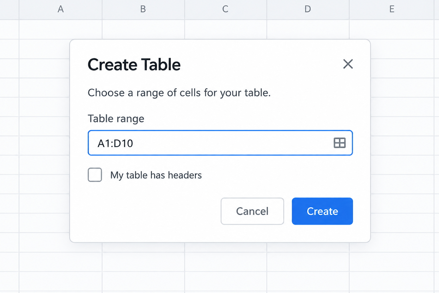 Create Table dialog box highlighting the excel table naming field Create Table dialog box highlighting the excel table naming field
