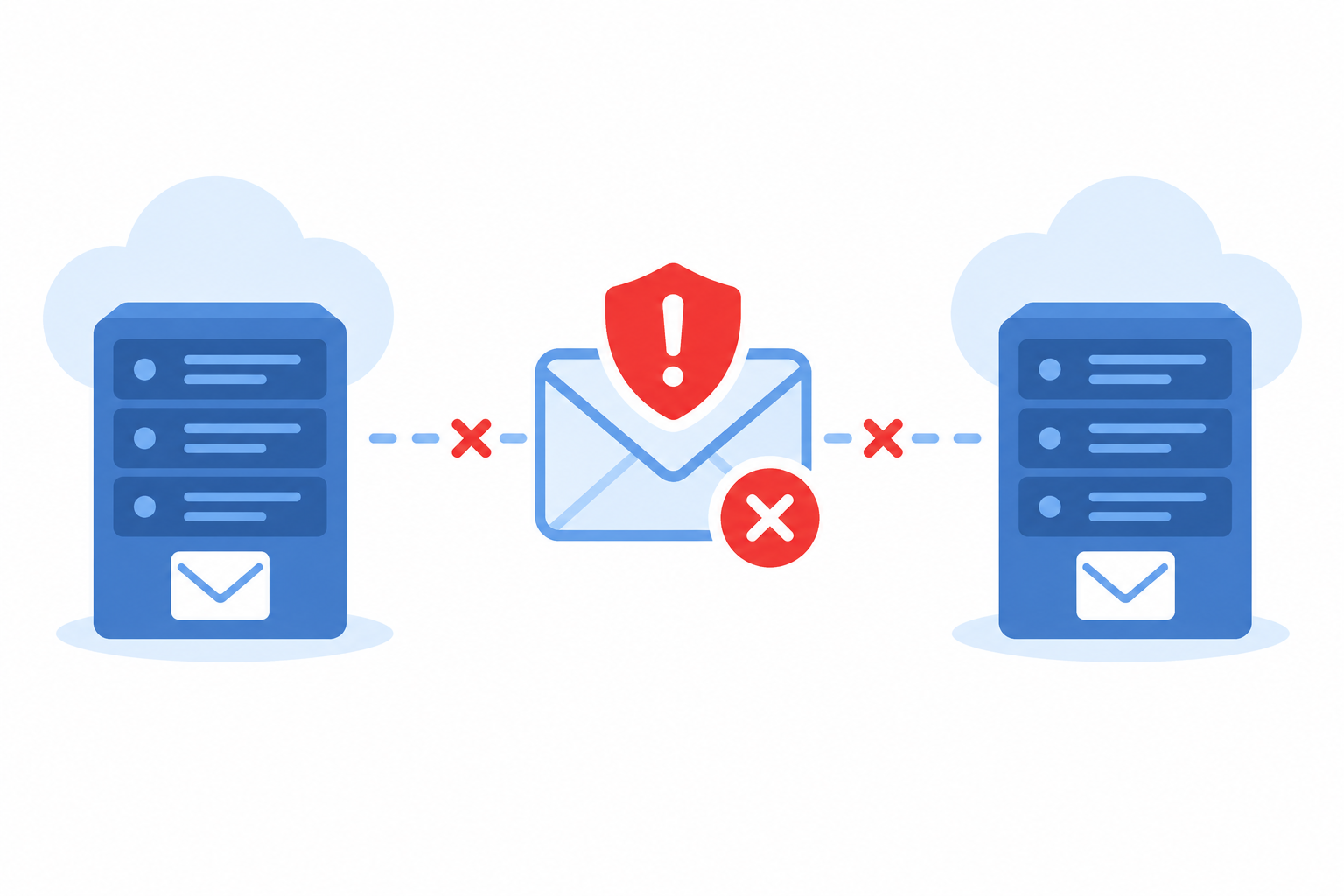 Email envelope blocked by shield icon showing authentication error warning