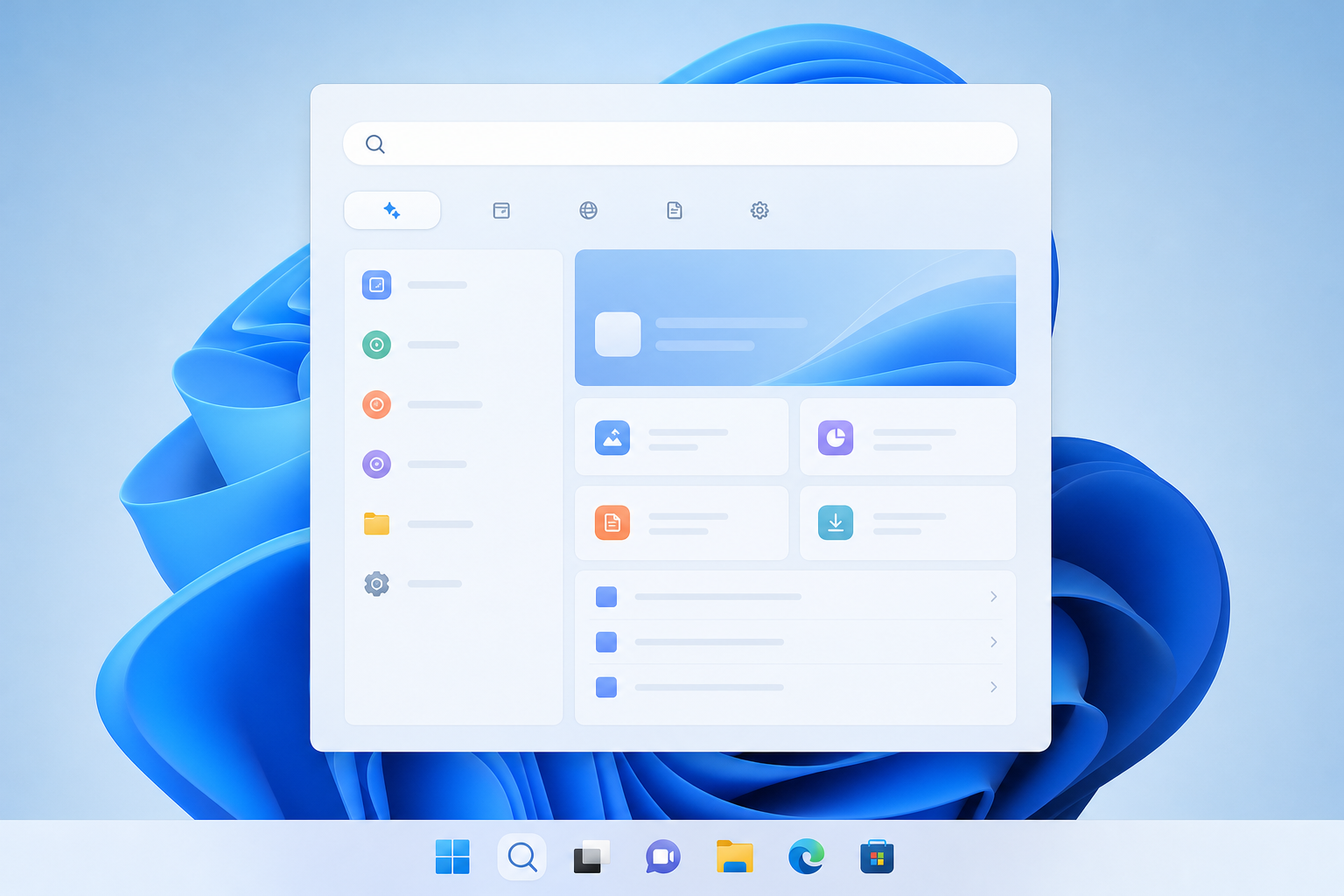 Windows search update interface showing faster natural language results panel