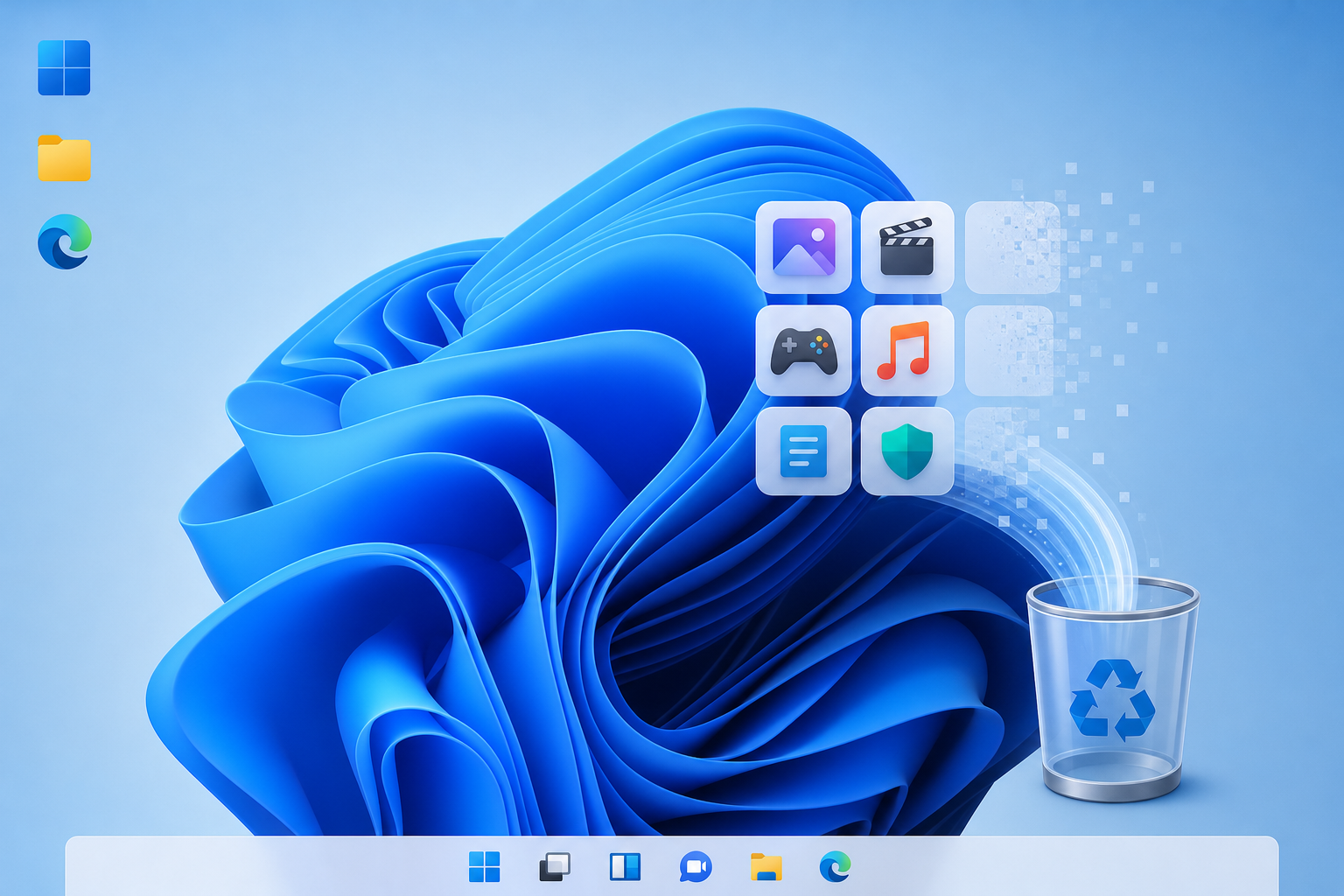 Icons showing how to remove Windows 11 bloatware efficiently