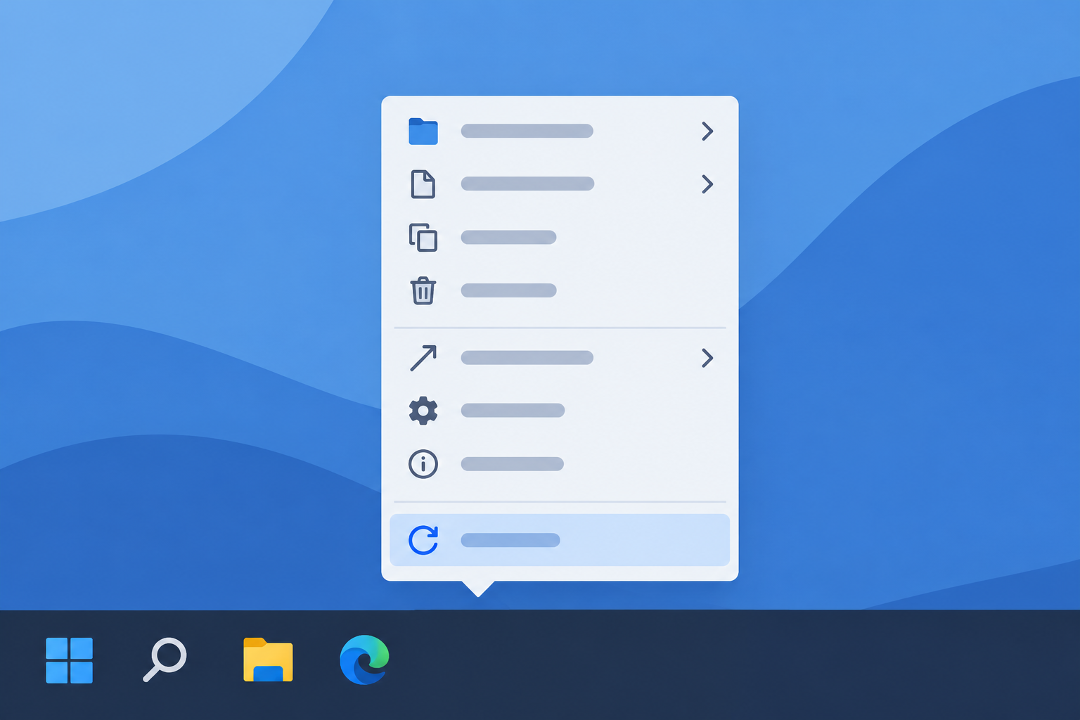 Hidden right-click menu appearing above a desktop taskbar