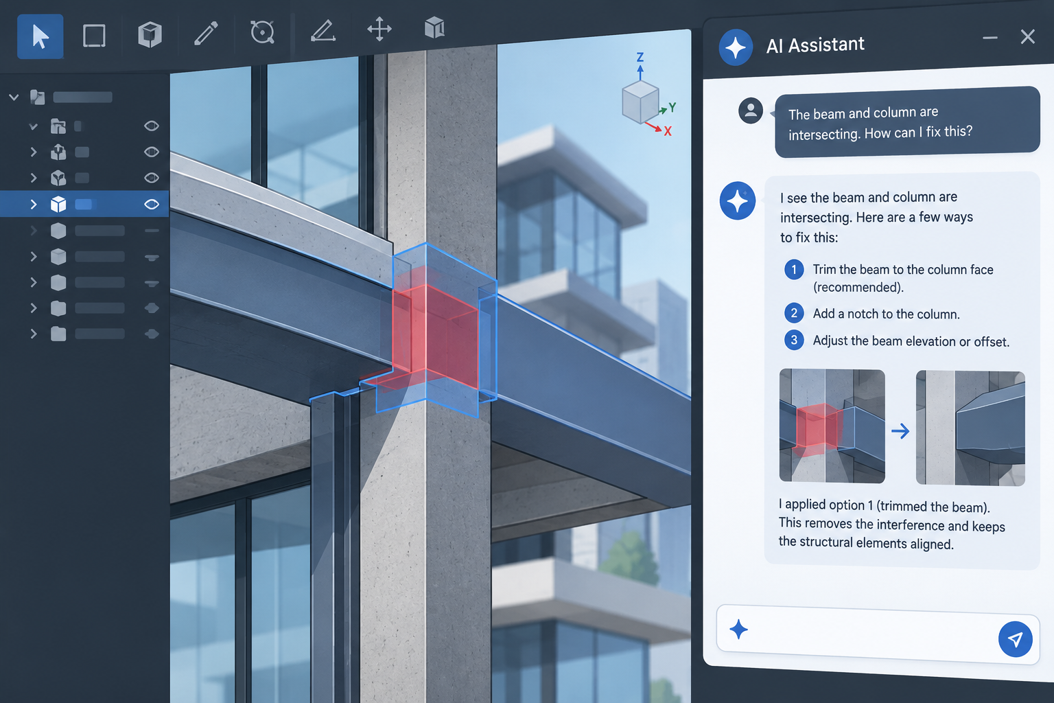 Illustration showing what's new in Revit 2027 AI assistant workflow