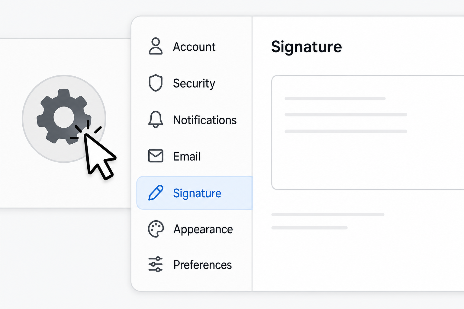 Gmail settings menu highlighting the email signature section