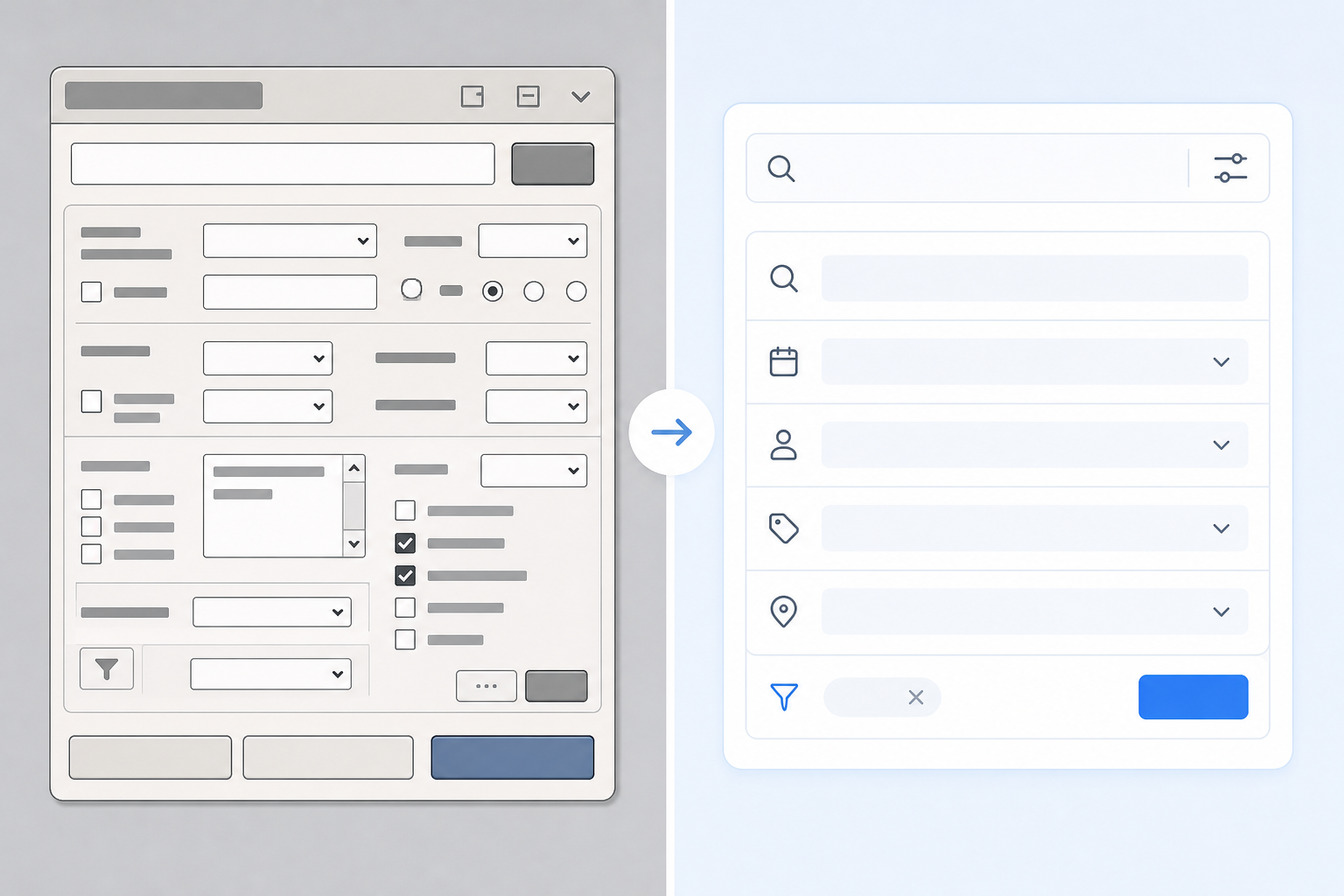 Comparison showing new Windows Search experience next to older design