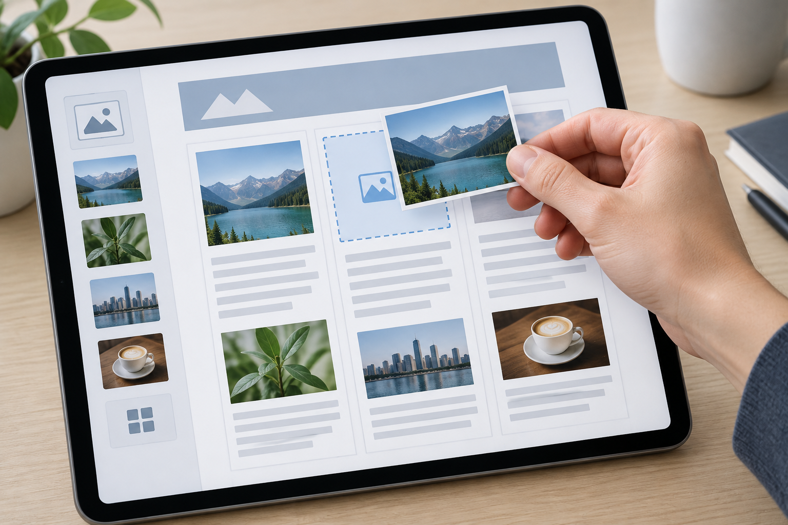 Person building a newsletter layout using a Publisher alternative for newsletters