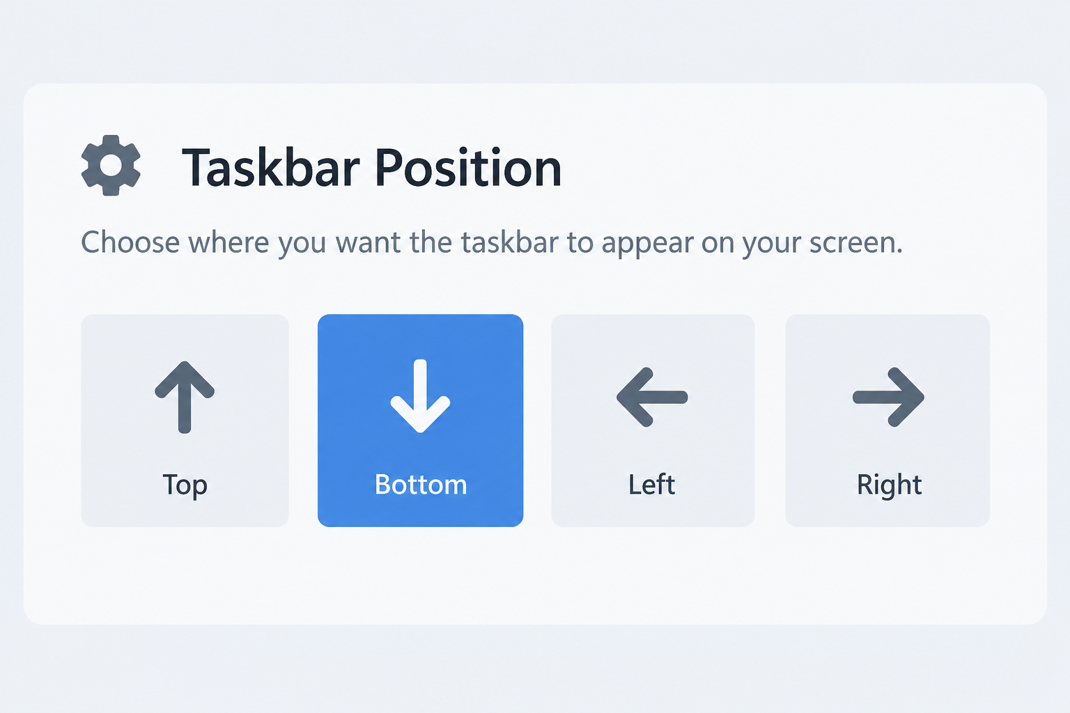 Settings panel showing taskbar position options on screen