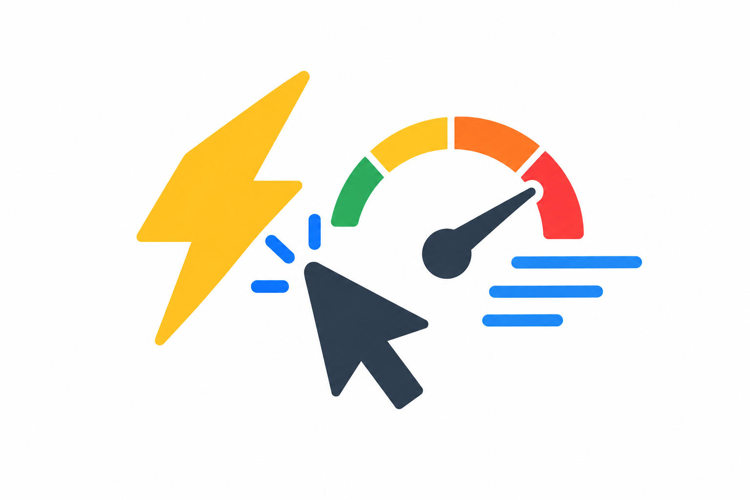 Speed gauge and cursor icons representing faster Windows 11 menus